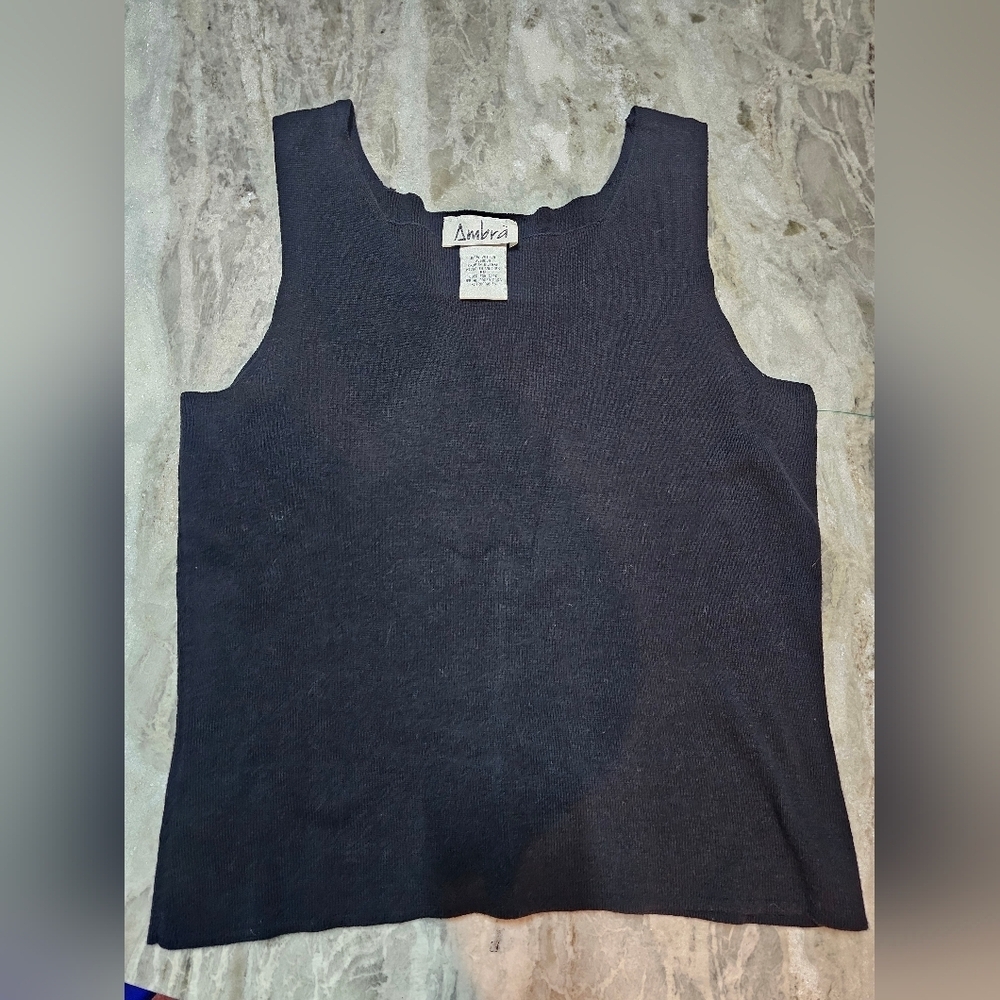 Ambra 100% Cotton Black Knit Sleeveless Tank Top - Minimalist Basic
